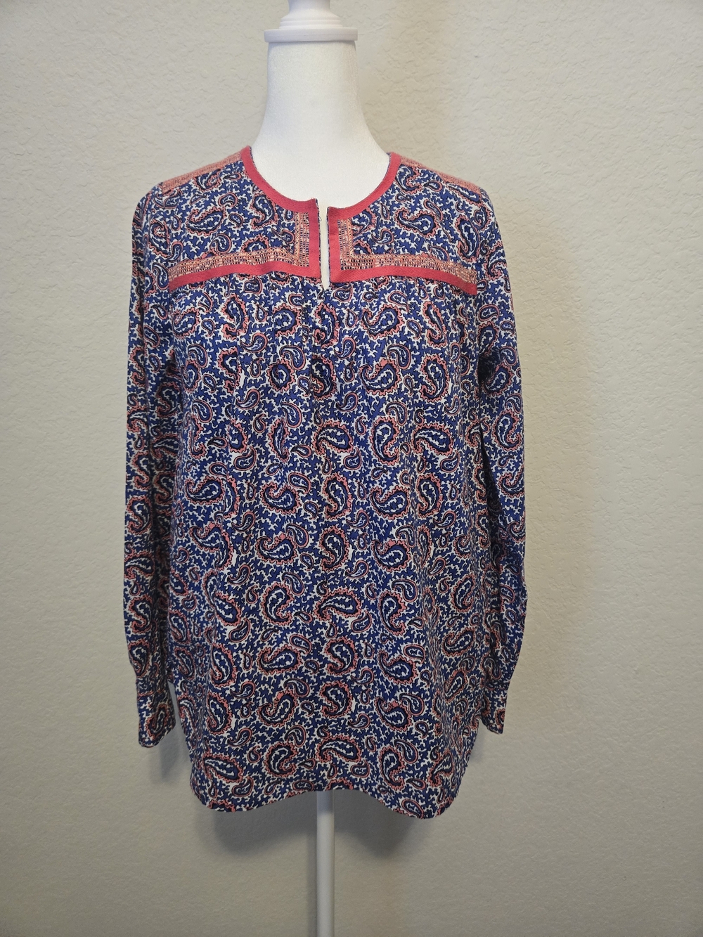 J. Crew Blue and Pink Paisley Long Sleeve Tee
